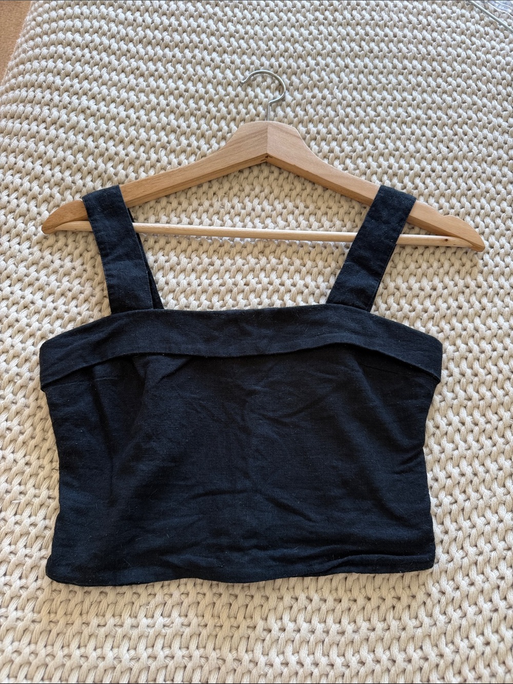 Abercrombie & Fitch women’s linen blend Black Square-Neck Crop Top XS